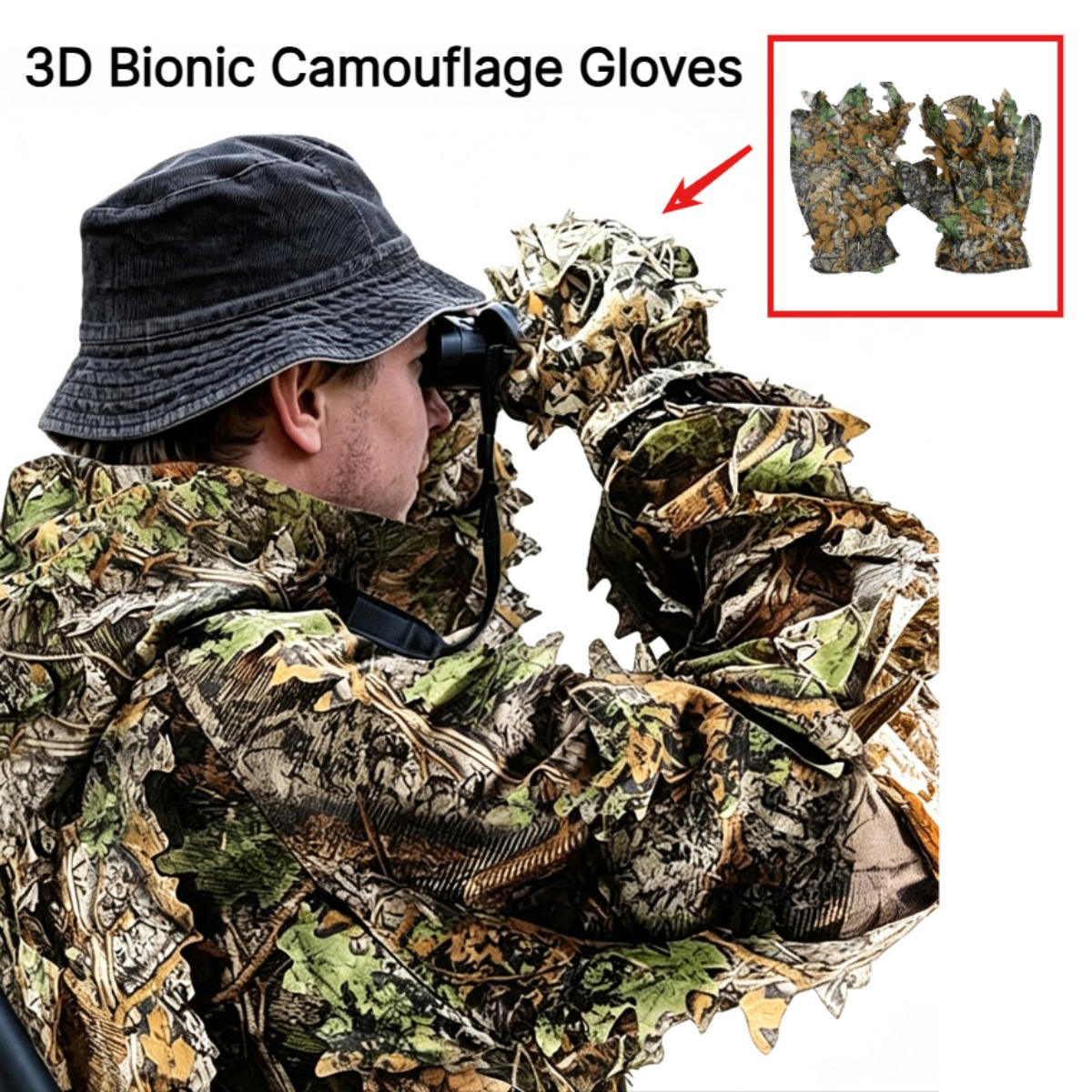 Outdoor Hunting Gloves - 3D Kamuflaj Yaprak Av Eldivenleri Sinsi