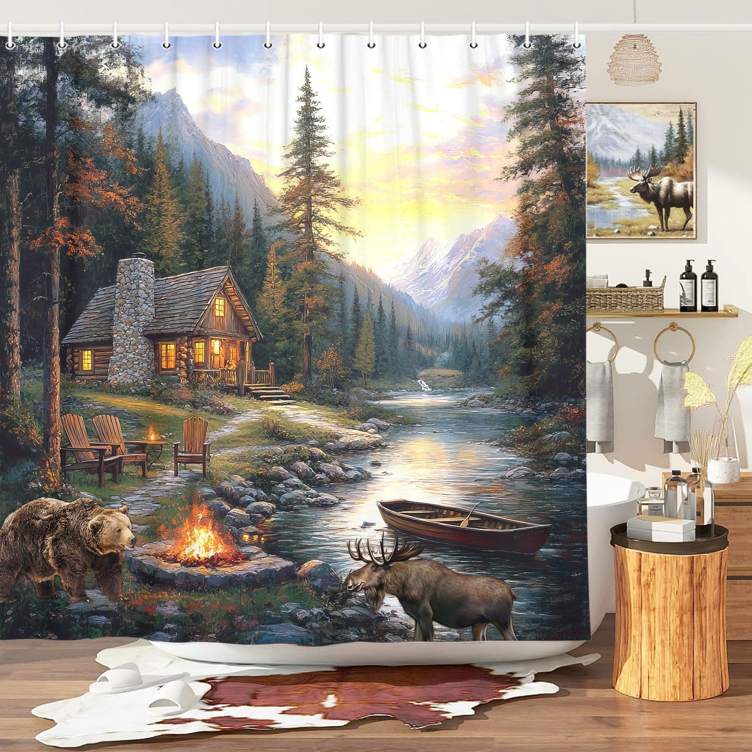 Rustik Kabin Kulübesi Duş Perd - Hunting And Camping In Forest incelemesi ve fiyatı